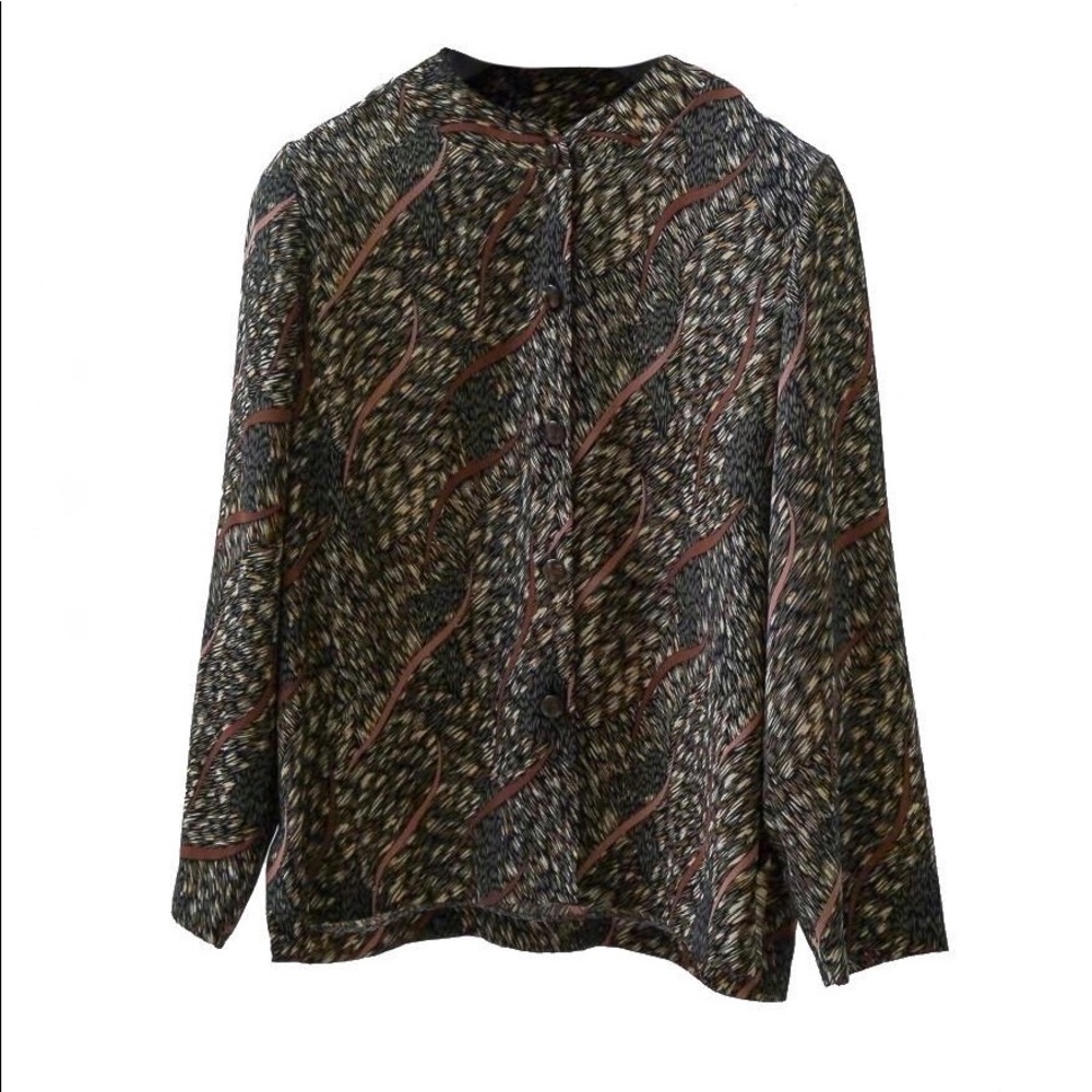 80s VINTAGE Feathered Print Blouse
